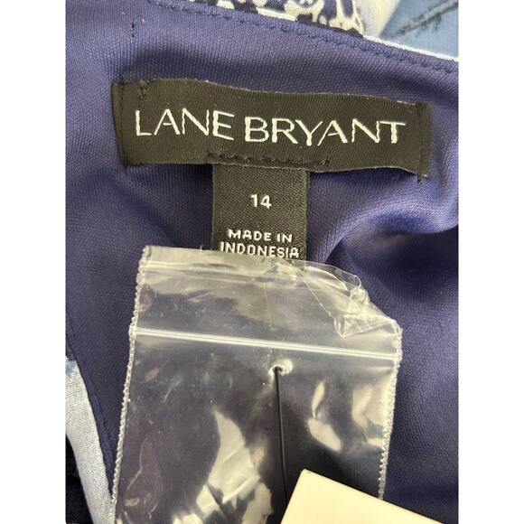 Lane Bryant Dress Size 14 Blue Floral Chiffon Faux Wrap Midi Flutter Sleeve - Picture 5 of 12